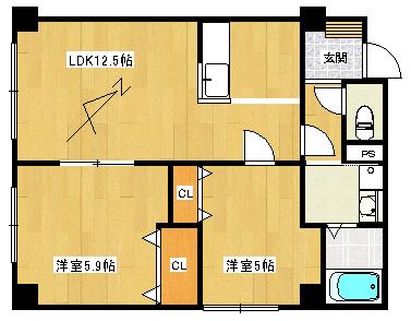 ウィスタリア西岡(2LDK/2階)の間取り写真