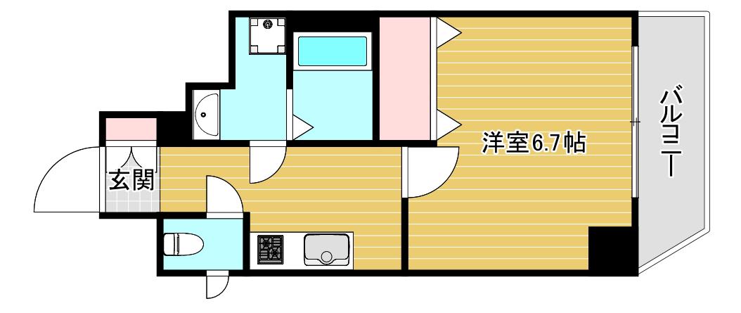 アクアプレイス江戸堀(1K/2階)の間取り写真