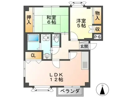 レヴンワースD(3DK/1階)の間取り写真