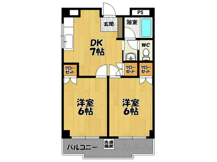 ふぁみーゆ河合(2DK/2階)の間取り写真