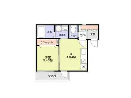 エターナルシー港町(1K/1階)の間取り写真