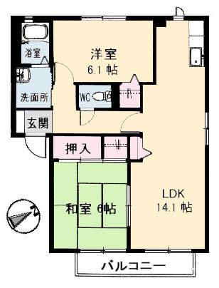 ハイツ上祇園B棟(2LDK/2階)の間取り写真