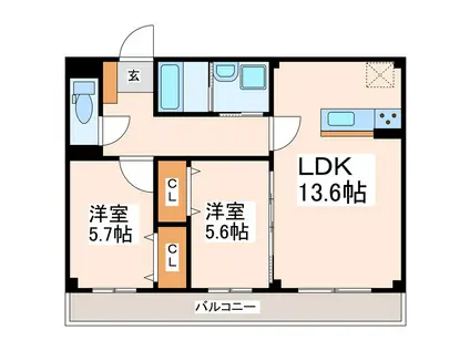 ハイムセラウエスト(2LDK/3階)の間取り写真