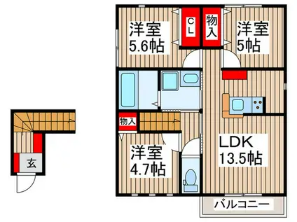 ベルクレールA(3LDK/2階)の間取り写真