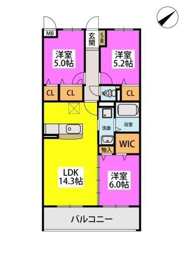 ボルドーV番館(3LDK/2階)の間取り写真