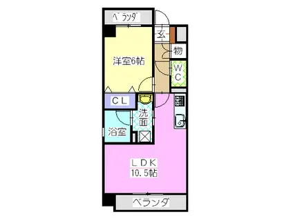リブ荒池(1LDK/4階)の間取り写真