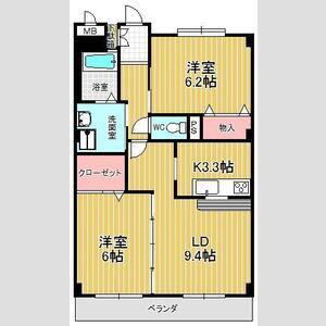 フローラ池上台(2LDK/4階)の間取り写真