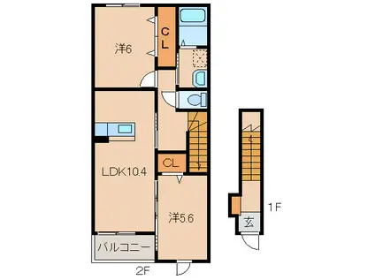 フィオーレII(2LDK/2階)の間取り写真