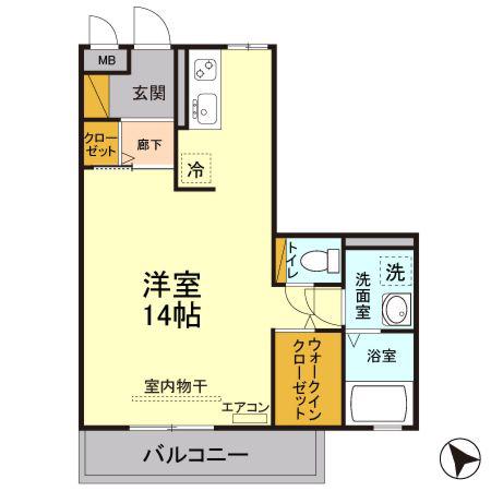 グリシーヌB(ワンルーム/3階)の間取り写真