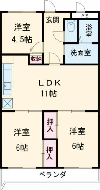 三向ハイツNO.5(3LDK/3階)の間取り写真
