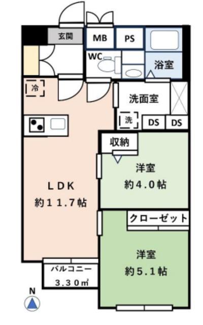 グリーンビレッジ豊玉(2LDK/9階)の間取り写真