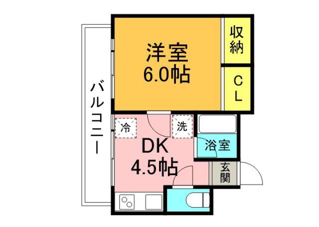ヒルズ上幟(1DK/2階)の間取り写真