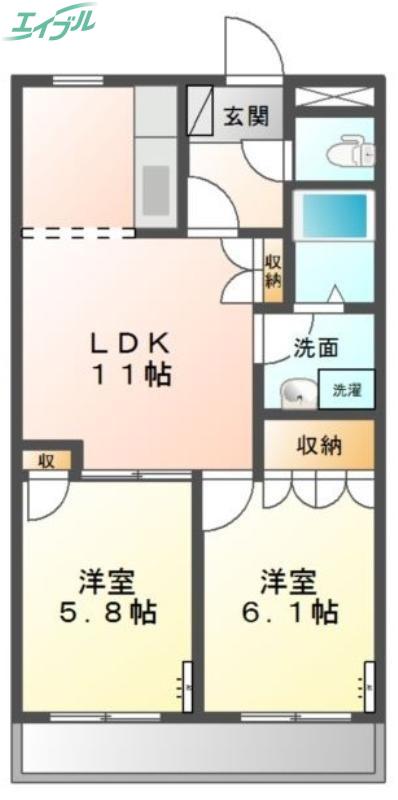 フェアリー芳明(2LDK/2階)の間取り写真
