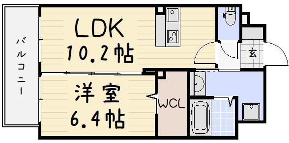 グランヒルズ三萩野(1LDK/6階)の間取り写真