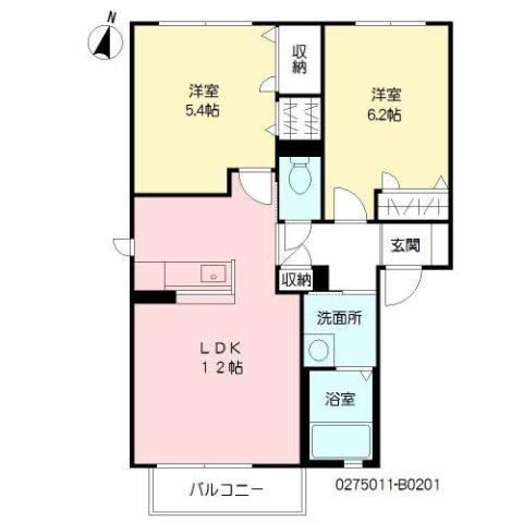 リーベン尾倉 B棟(2LDK/2階)の間取り写真