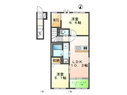 ルボワ LE BOIS(2LDK/2階)の間取り写真