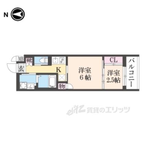 アクアプレイス京都聚楽第(2K/2階)の間取り写真