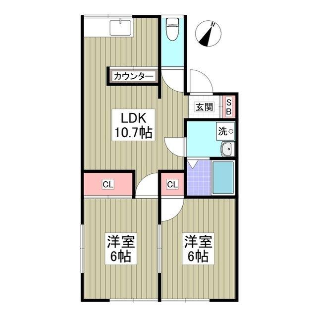 リブレス桐生堤町A(2LDK/1階)の間取り写真