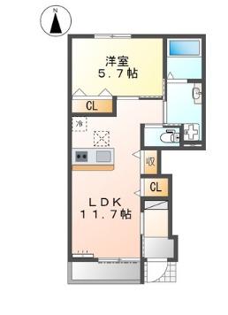 シャン ヴィラージュ(1LDK/1階)の間取り写真