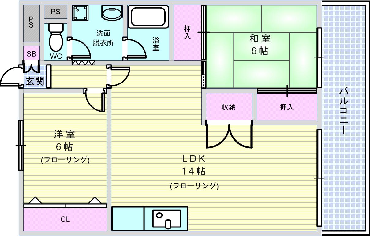 セントポーリア東豊中(2LDK/5階)の間取り写真