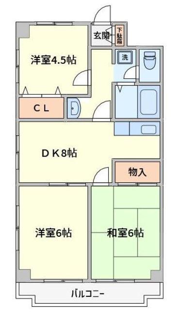 レジデンス富美浜(3DK/1階)の間取り写真