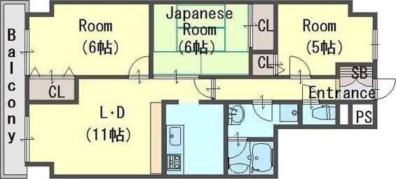 レスカーラ緑地公園(3LDK/3階)の間取り写真