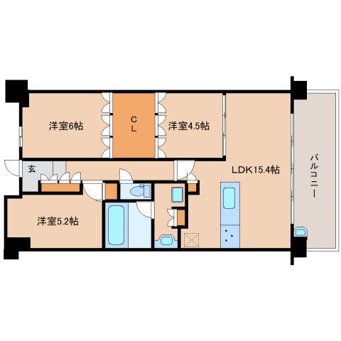 ルネ富雄(3LDK/2階)の間取り写真
