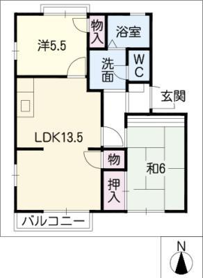 タウンエアリー E棟(2LDK/1階)の間取り写真