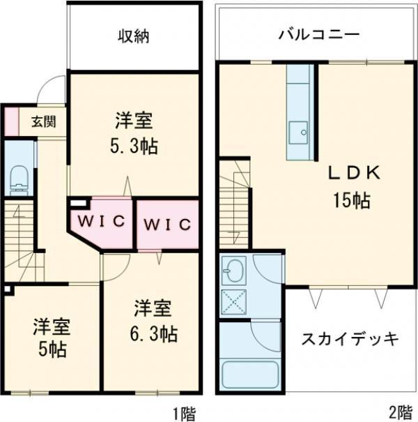 メゾネージ屋山 B棟(3LDK/1階)の間取り写真
