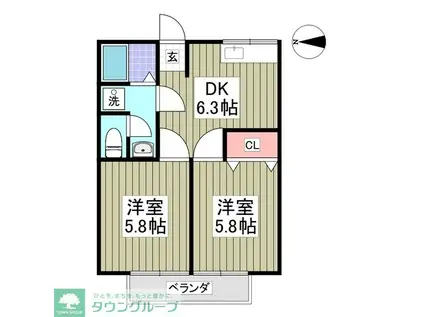 セブンハウス(2DK/1階)の間取り写真