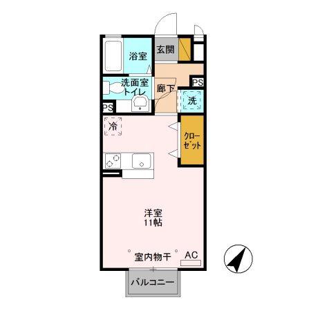 プレジール松原B(ワンルーム/2階)の間取り写真
