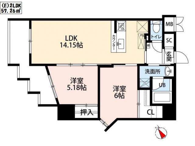 ウイングス城野駅前(2LDK/4階)の間取り写真