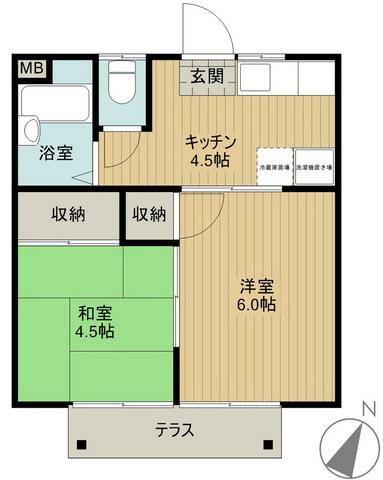 滝ノ上ハイツ井上A・B(2K/2階)の間取り写真