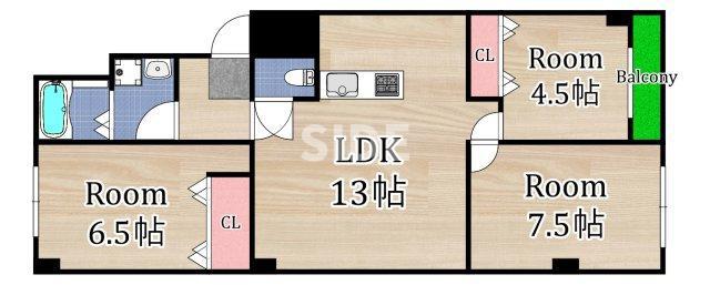緑橋コーポ(3LDK/2階)の間取り写真