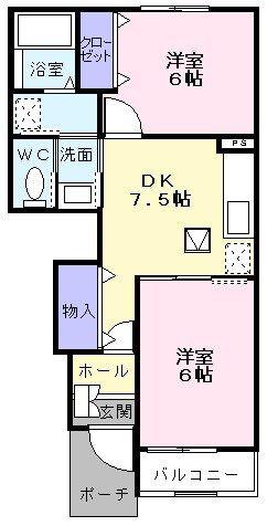 ウエスト(2DK/1階)の間取り写真