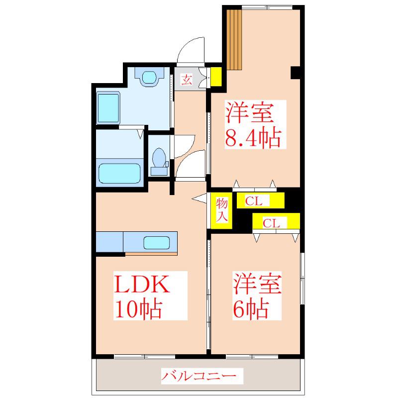 サザンクロス(2LDK/2階)の間取り写真