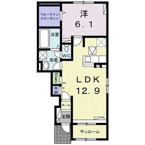 ミルキーウェイC(1LDK/1階)の間取り写真
