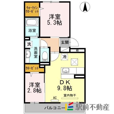 パレスプリメーロ(2DK/2階)の間取り写真