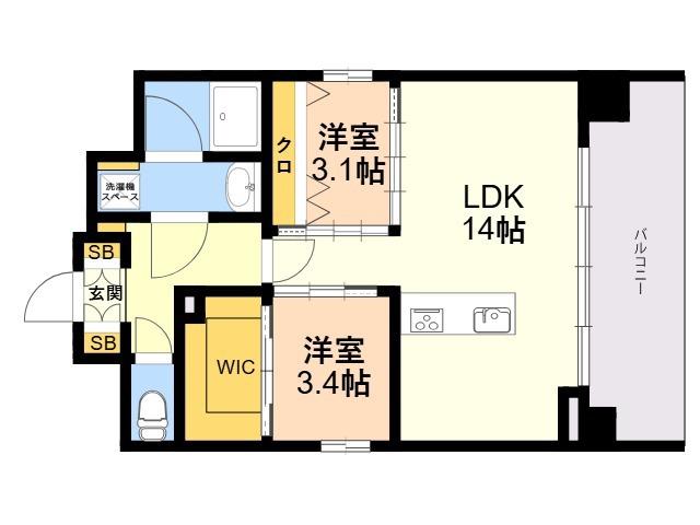 MODERN ASPIRATION 箱崎AXIA(2LDK/3階)の間取り写真