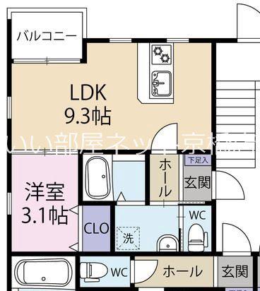 GRACE下六万寺町(1LDK/3階)の間取り写真