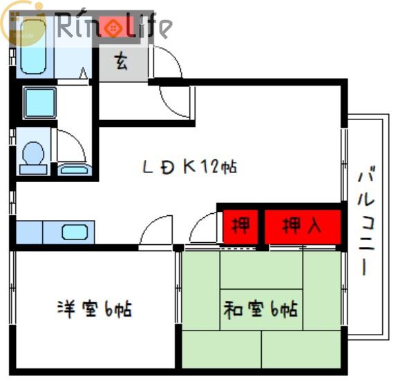 サニーコート高安(2LDK/2階)の間取り写真