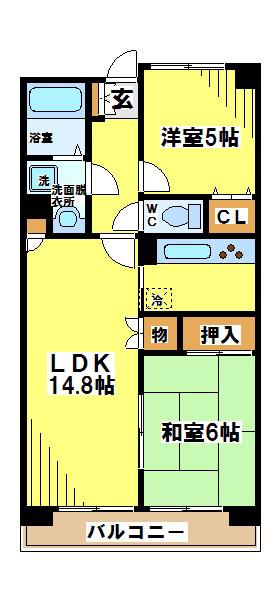 サンファミリー烏山(2LDK/2階)の間取り写真