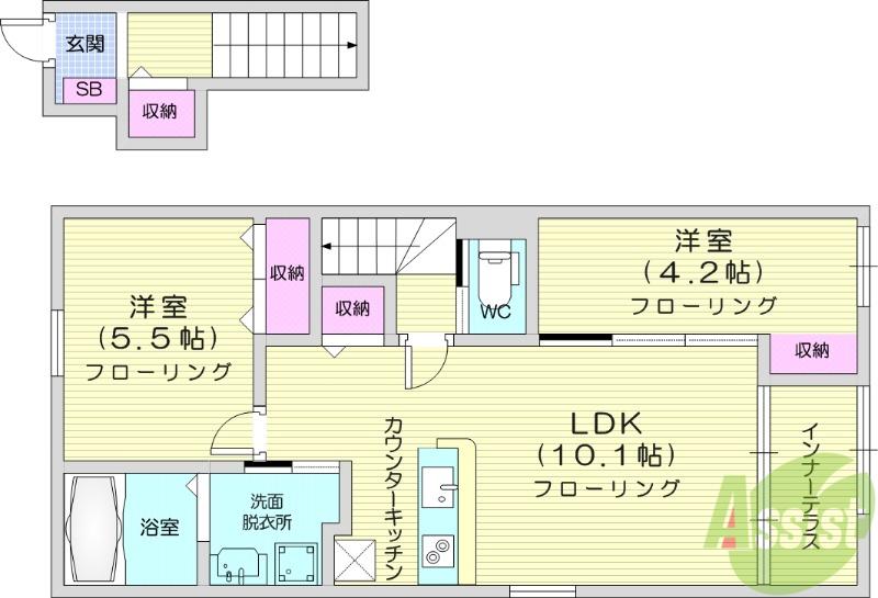 袋原1丁目アパート工事(2LDK/2階)の間取り写真