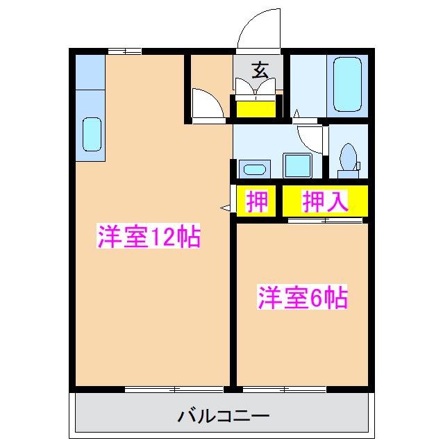 フェニックス笠之原B棟(1LDK/1階)の間取り写真