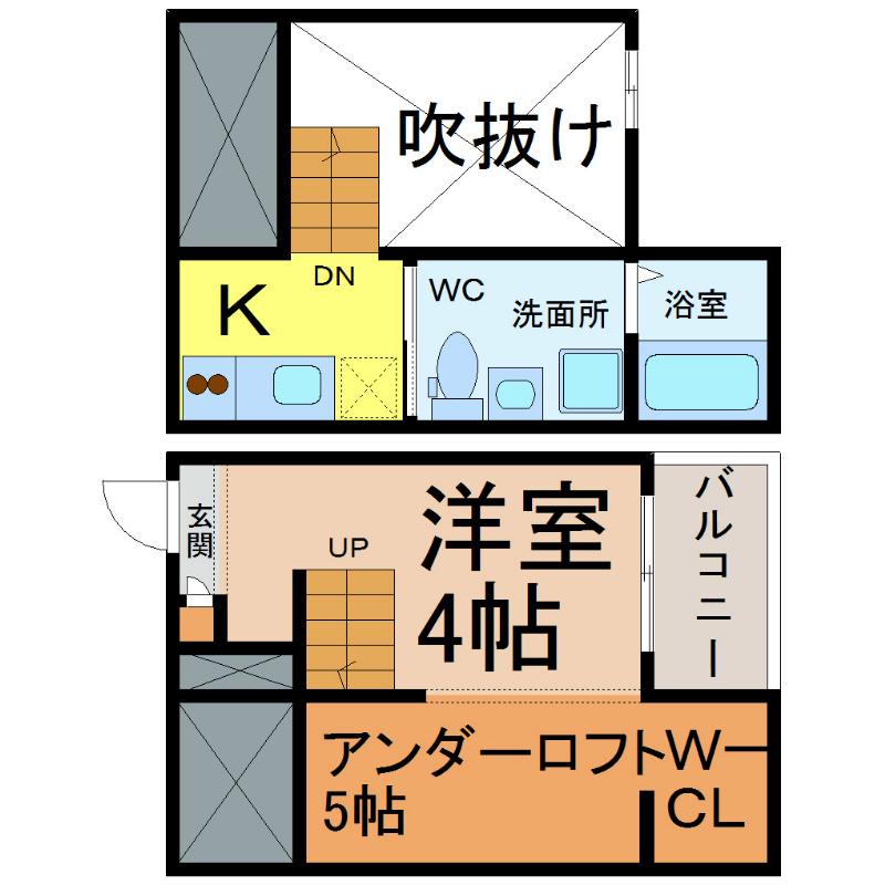 シェルト氷室(1K/2階)の間取り写真
