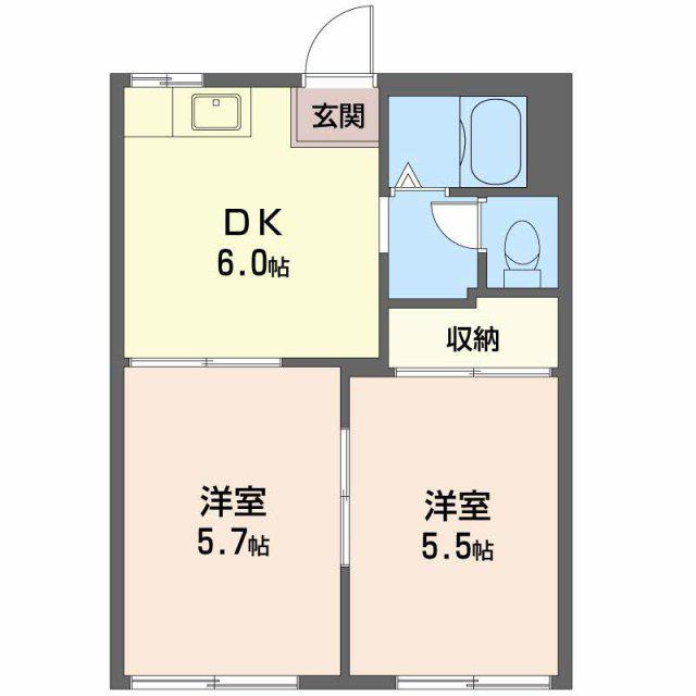 サンコテージ B棟(2DK/2階)の間取り写真