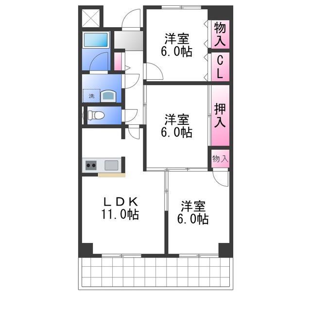 ピアチェーレ(3LDK/2階)の間取り写真