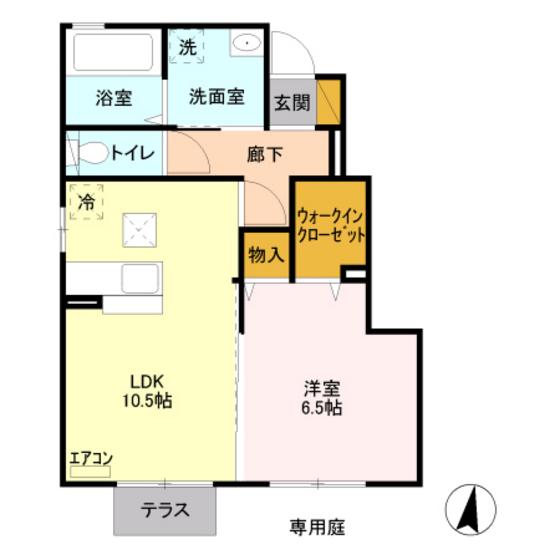 ディアコート駒生B棟(1LDK/1階)の間取り写真