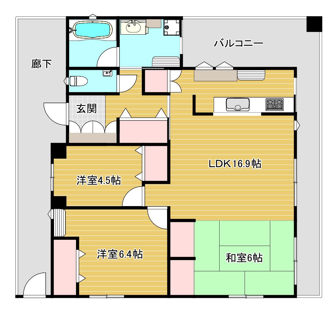 YMビル(3LDK/2階)の間取り写真