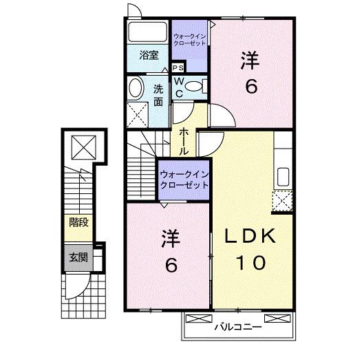 クローバーポンドA(2LDK/2階)の間取り写真